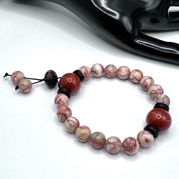 RED VEIN JASPER + RED JADPER NATURAL BRACELET size 7” - Picture 8 of 9